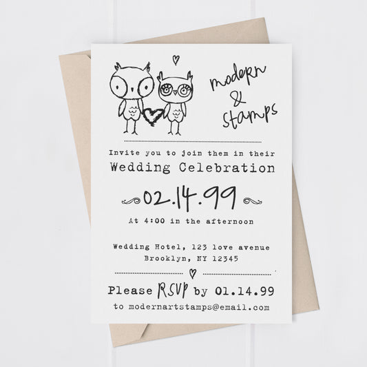 Owl Wedding Invitation Stamp